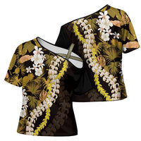 Kula Aloha Hawaii Lei Cross Shoulder Shirt Tropical Flowers Elegant Vibe - Polynesian Pride