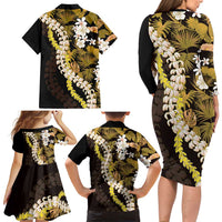 Kula Aloha Hawaii Lei Family Matching Long Sleeve Bodycon Dress and Hawaiian Shirt Tropical Flowers Elegant Vibe - Polynesian Pride