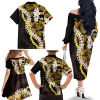 Kula Aloha Hawaii Lei Family Matching Off The Shoulder Long Sleeve Dress and Hawaiian Shirt Tropical Flowers Elegant Vibe - Polynesian Pride