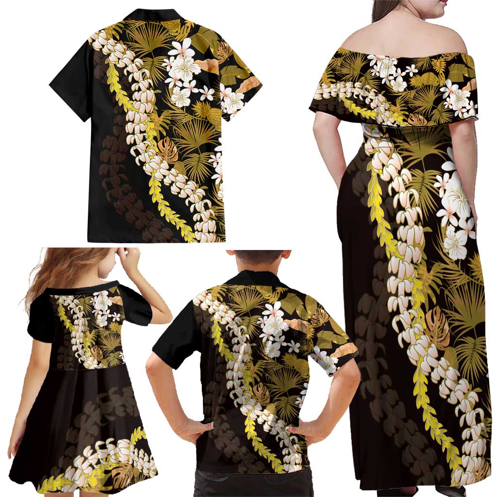 Kula Aloha Hawaii Lei Family Matching Off Shoulder Maxi Dress and Hawaiian Shirt Tropical Flowers Elegant Vibe - Polynesian Pride