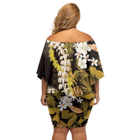 Kula Aloha Hawaii Lei Family Matching Off Shoulder Short Dress and Hawaiian Shirt Tropical Flowers Elegant Vibe - Polynesian Pride