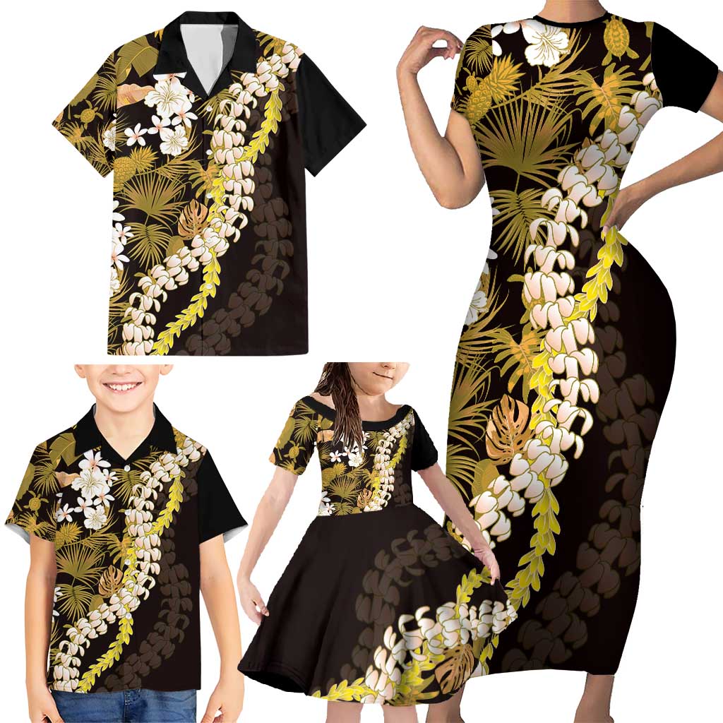 Kula Aloha Hawaii Lei Family Matching Short Sleeve Bodycon Dress and Hawaiian Shirt Tropical Flowers Elegant Vibe - Polynesian Pride