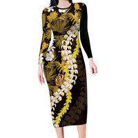 Kula Aloha Hawaii Lei Long Sleeve Bodycon Dress Tropical Flowers Elegant Vibe - Polynesian Pride