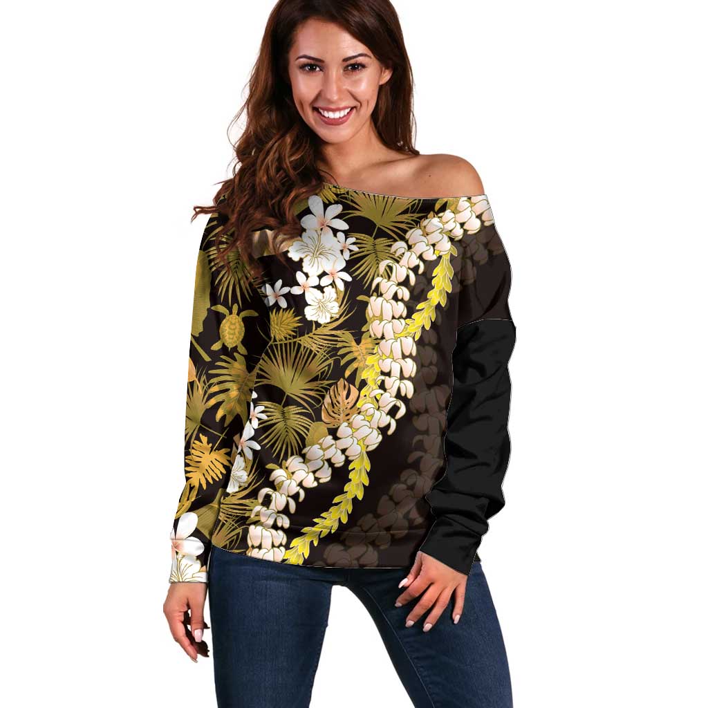 Kula Aloha Hawaii Lei Off Shoulder Sweater Tropical Flowers Elegant Vibe - Polynesian Pride