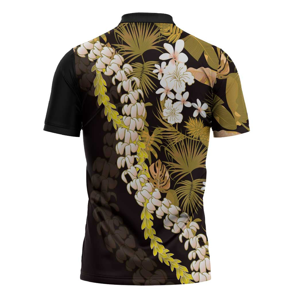 Kula Aloha Hawaii Lei Zipper Polo Shirt Tropical Flowers Elegant Vibe - Polynesian Pride