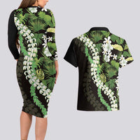 Omaomao Aloha Hawaii Lei Couples Matching Long Sleeve Bodycon Dress and Hawaiian Shirt Tropical Flowers Elegant Vibe - Polynesian Pride