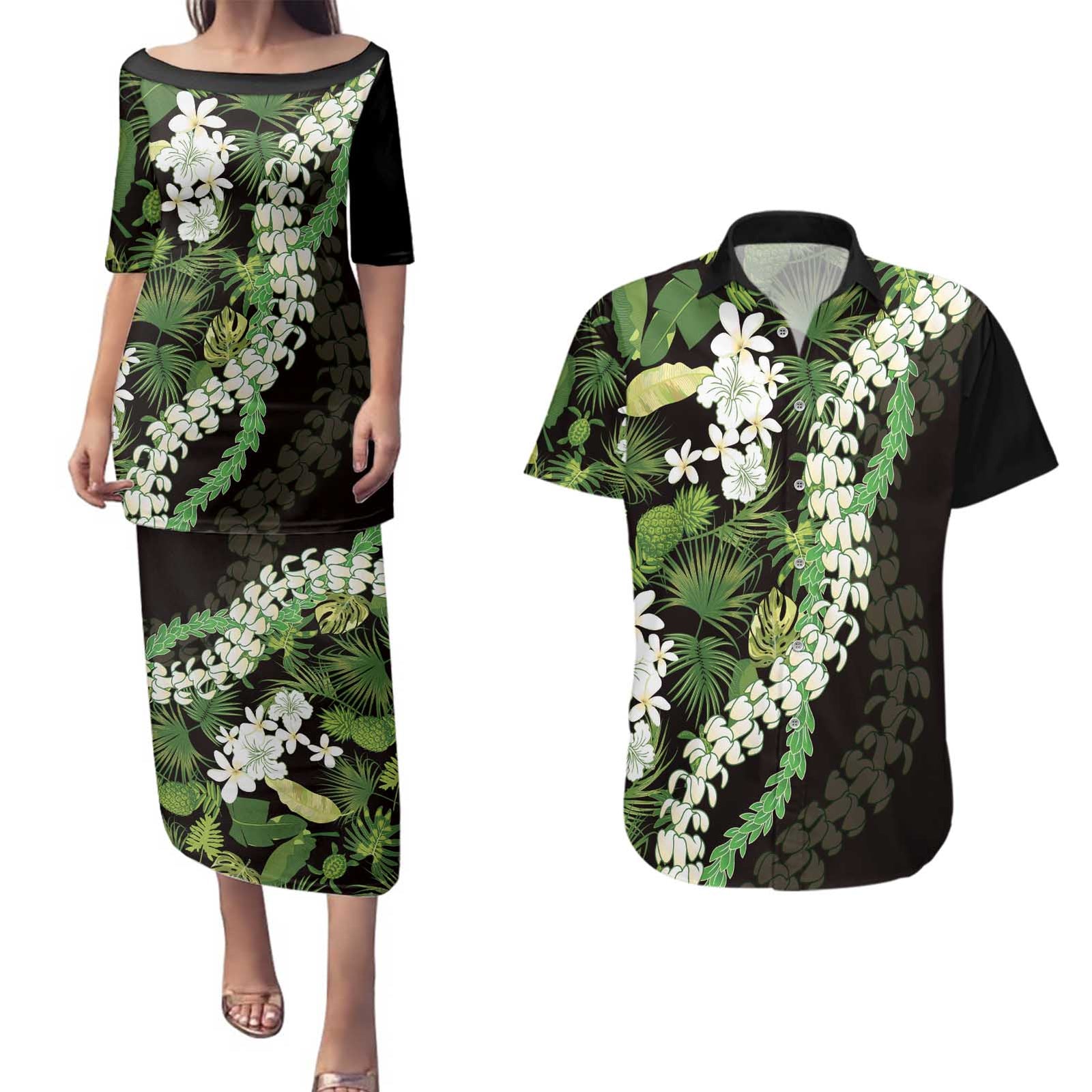 Omaomao Aloha Hawaii Lei Couples Matching Puletasi and Hawaiian Shirt Tropical Flowers Elegant Vibe - Polynesian Pride