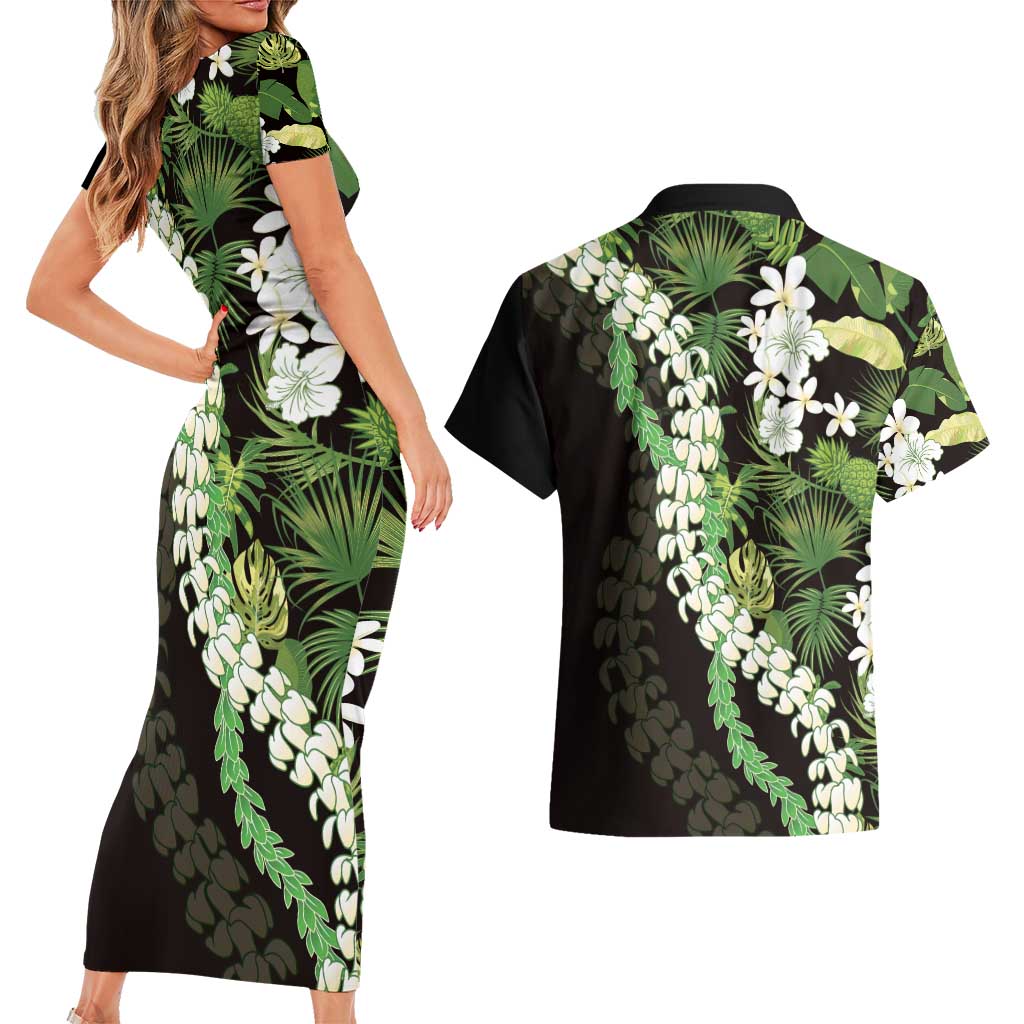 Omaomao Aloha Hawaii Lei Couples Matching Short Sleeve Bodycon Dress and Hawaiian Shirt Tropical Flowers Elegant Vibe - Polynesian Pride