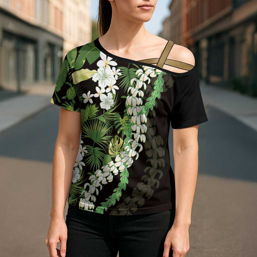 Omaomao Aloha Hawaii Lei Cross Shoulder Shirt Tropical Flowers Elegant Vibe - Polynesian Pride