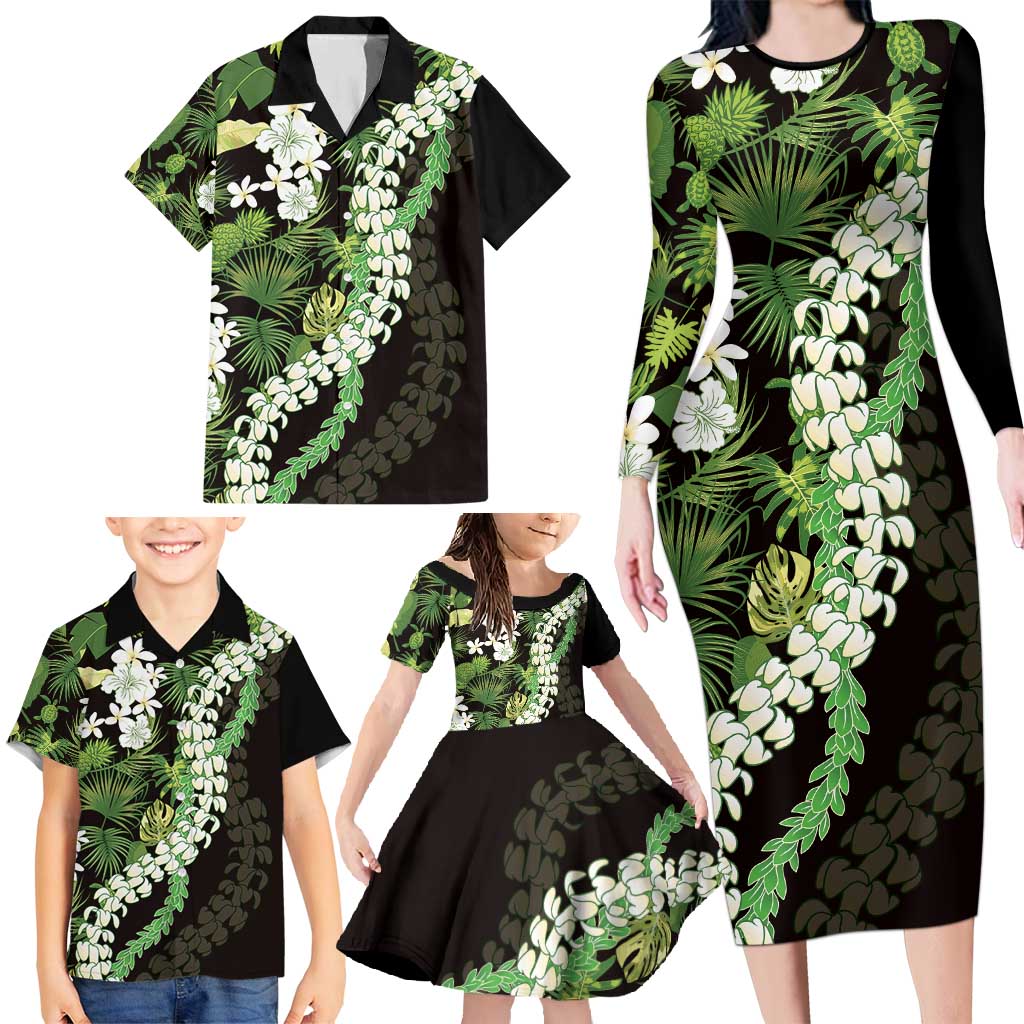 Omaomao Aloha Hawaii Lei Family Matching Long Sleeve Bodycon Dress and Hawaiian Shirt Tropical Flowers Elegant Vibe - Polynesian Pride