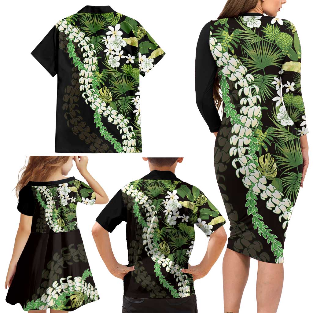 Omaomao Aloha Hawaii Lei Family Matching Long Sleeve Bodycon Dress and Hawaiian Shirt Tropical Flowers Elegant Vibe - Polynesian Pride