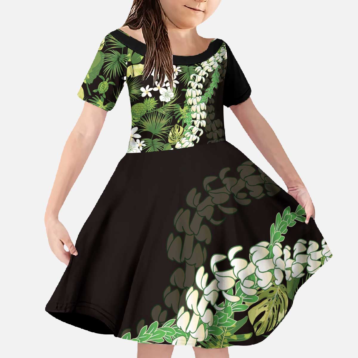 Omaomao Aloha Hawaii Lei Family Matching Off The Shoulder Long Sleeve Dress and Hawaiian Shirt Tropical Flowers Elegant Vibe - Polynesian Pride