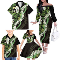 Omaomao Aloha Hawaii Lei Family Matching Off The Shoulder Long Sleeve Dress and Hawaiian Shirt Tropical Flowers Elegant Vibe - Polynesian Pride