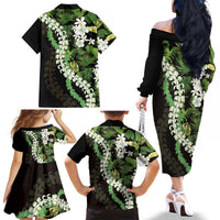 Omaomao Aloha Hawaii Lei Family Matching Off The Shoulder Long Sleeve Dress and Hawaiian Shirt Tropical Flowers Elegant Vibe - Polynesian Pride