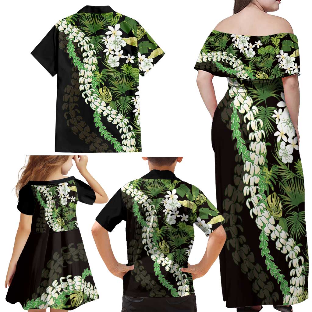 Omaomao Aloha Hawaii Lei Family Matching Off Shoulder Maxi Dress and Hawaiian Shirt Tropical Flowers Elegant Vibe - Polynesian Pride