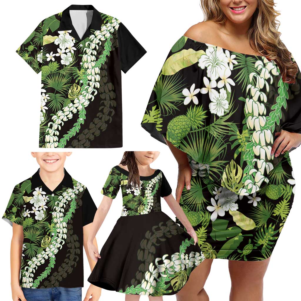 Omaomao Aloha Hawaii Lei Family Matching Off Shoulder Short Dress and Hawaiian Shirt Tropical Flowers Elegant Vibe - Polynesian Pride