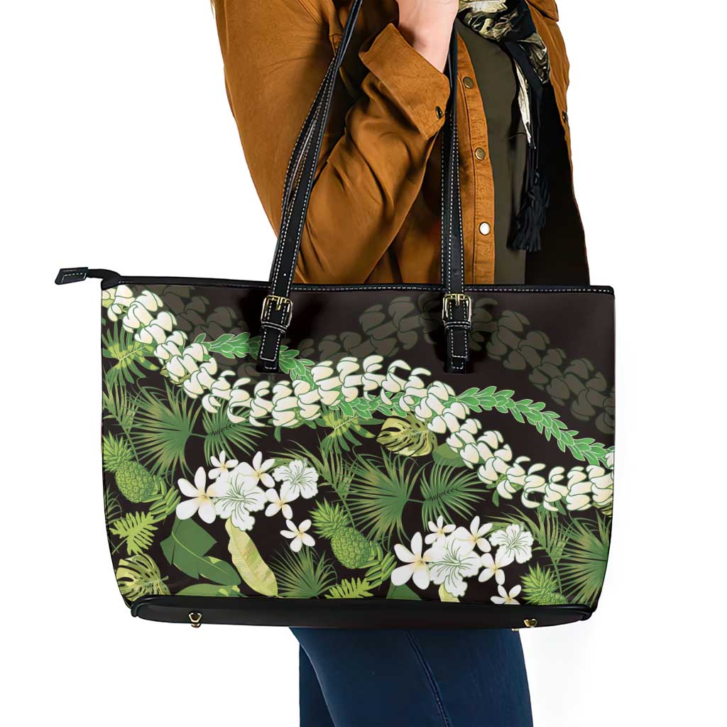 Omaomao Aloha Hawaii Lei Leather Tote Bag Tropical Flowers Elegant Vibe - Polynesian Pride