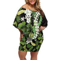 Omaomao Aloha Hawaii Lei Off Shoulder Short Dress Tropical Flowers Elegant Vibe - Polynesian Pride