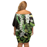 Omaomao Aloha Hawaii Lei Off Shoulder Short Dress Tropical Flowers Elegant Vibe - Polynesian Pride
