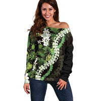 Omaomao Aloha Hawaii Lei Off Shoulder Sweater Tropical Flowers Elegant Vibe - Polynesian Pride