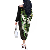 Omaomao Aloha Hawaii Lei Off The Shoulder Long Sleeve Dress Tropical Flowers Elegant Vibe - Polynesian Pride
