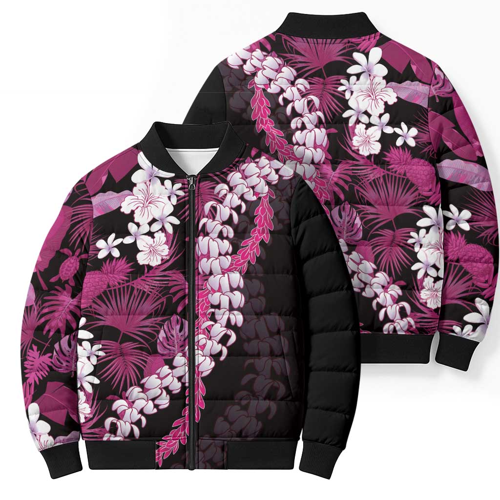 Akala Aloha Hawaii Lei Bomber Puffer Jacket Tropical Flowers Elegant Vibe - Polynesian Pride