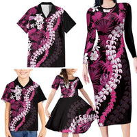 Akala Aloha Hawaii Lei Family Matching Long Sleeve Bodycon Dress and Hawaiian Shirt Tropical Flowers Elegant Vibe - Polynesian Pride