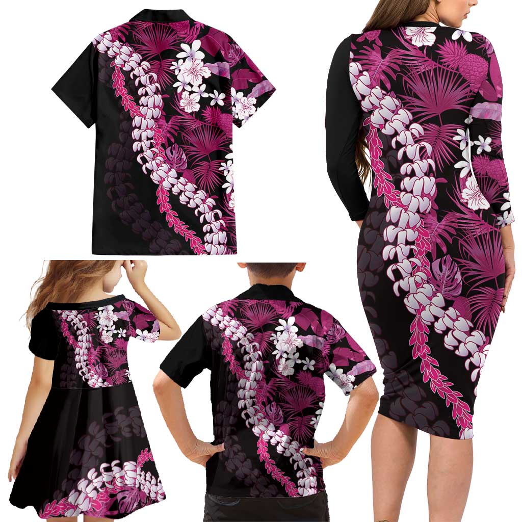 Akala Aloha Hawaii Lei Family Matching Long Sleeve Bodycon Dress and Hawaiian Shirt Tropical Flowers Elegant Vibe - Polynesian Pride