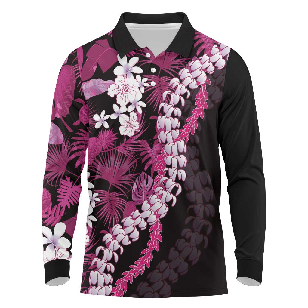Akala Aloha Hawaii Lei Long Sleeve Polo Shirt Tropical Flowers Elegant Vibe - Polynesian Pride