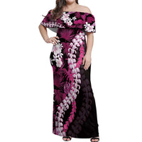 Akala Aloha Hawaii Lei Off Shoulder Maxi Dress Tropical Flowers Elegant Vibe - Polynesian Pride