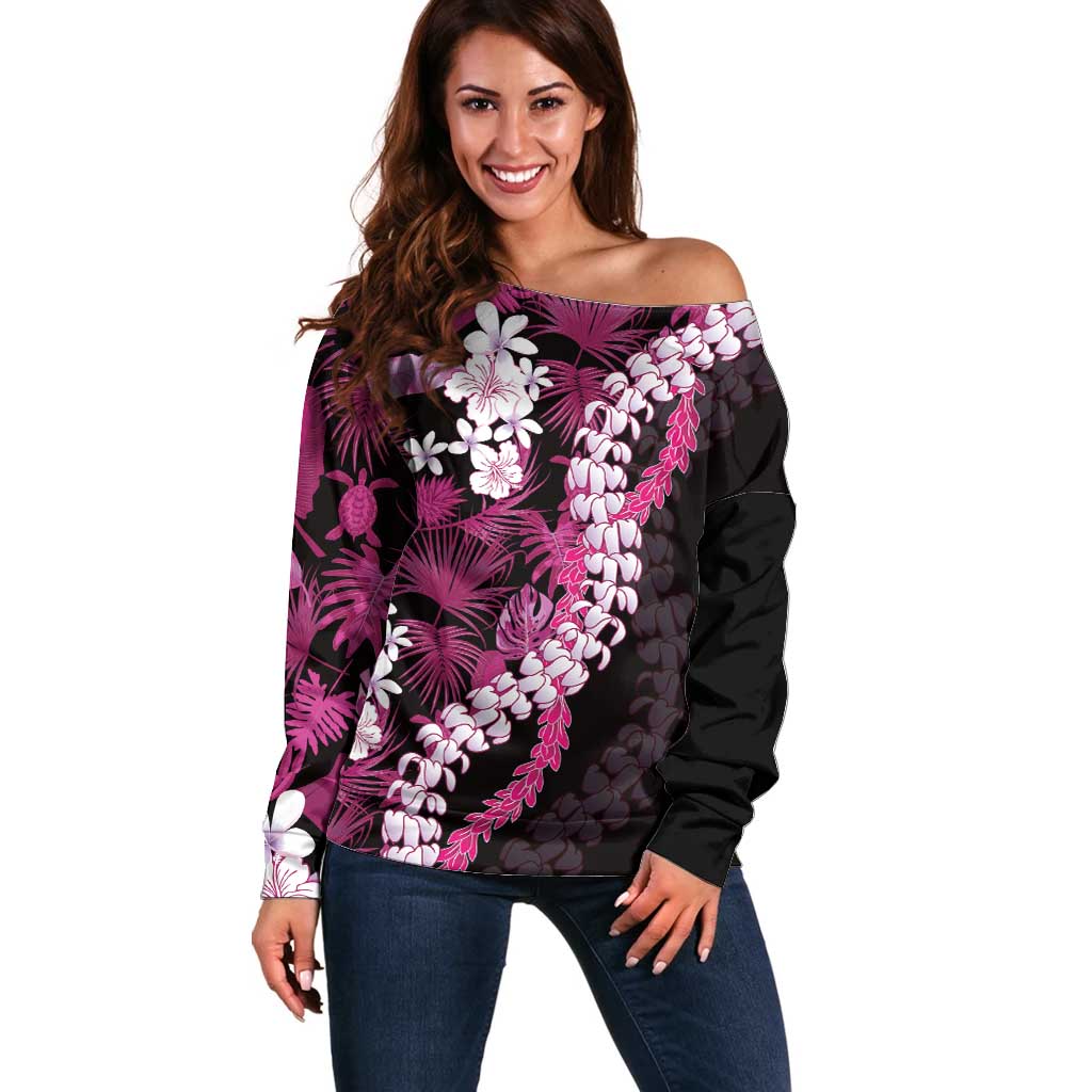 Akala Aloha Hawaii Lei Off Shoulder Sweater Tropical Flowers Elegant Vibe - Polynesian Pride