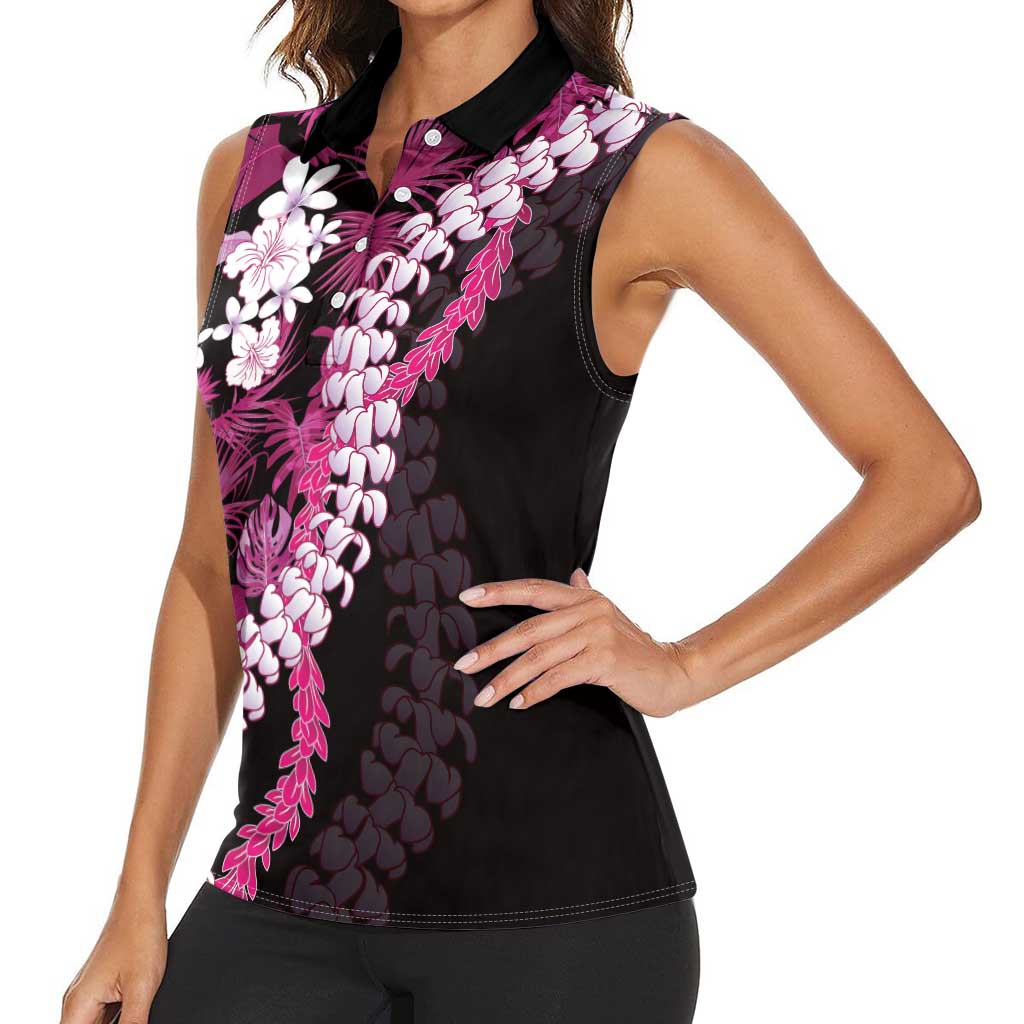 Akala Aloha Hawaii Lei Women Sleeveless Polo Shirt Tropical Flowers Elegant Vibe - Polynesian Pride