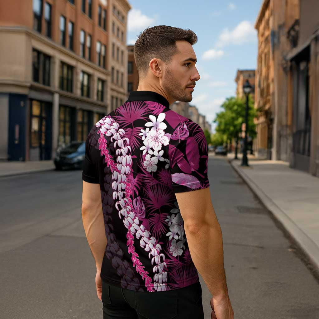 Akala Aloha Hawaii Lei Zipper Polo Shirt Tropical Flowers Elegant Vibe - Polynesian Pride