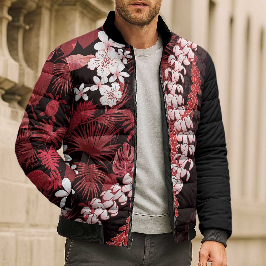 Ulaula Aloha Hawaii Lei Bomber Puffer Jacket Tropical Flowers Elegant Vibe - Polynesian Pride