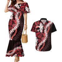 Ulaula Aloha Hawaii Lei Couples Matching Mermaid Dress and Hawaiian Shirt Tropical Flowers Elegant Vibe - Polynesian Pride