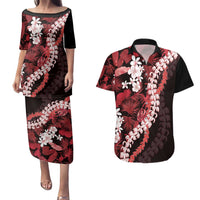 Ulaula Aloha Hawaii Lei Couples Matching Puletasi and Hawaiian Shirt Tropical Flowers Elegant Vibe - Polynesian Pride
