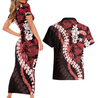 Ulaula Aloha Hawaii Lei Couples Matching Short Sleeve Bodycon Dress and Hawaiian Shirt Tropical Flowers Elegant Vibe - Polynesian Pride