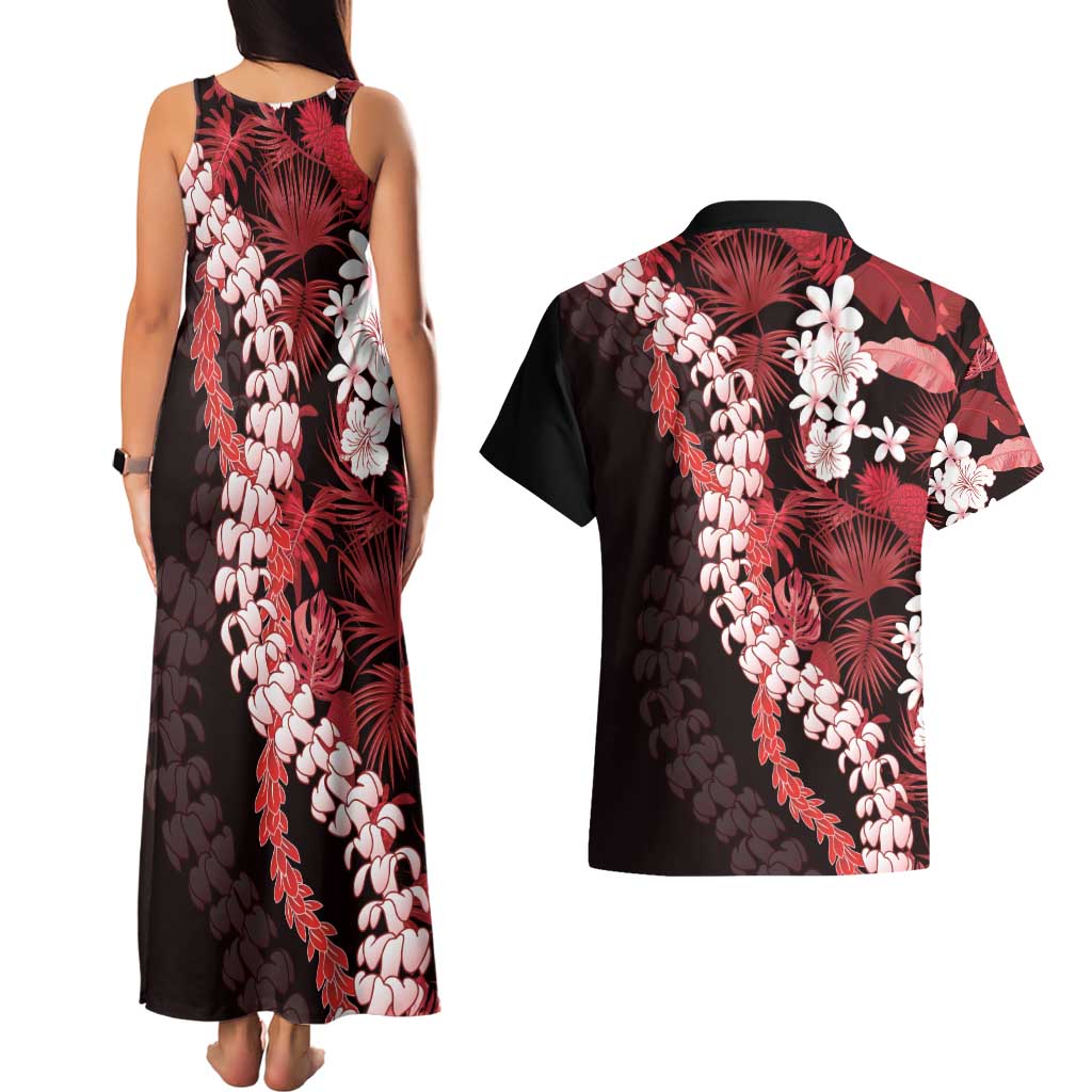 Ulaula Aloha Hawaii Lei Couples Matching Tank Maxi Dress and Hawaiian Shirt Tropical Flowers Elegant Vibe - Polynesian Pride