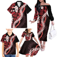 Ulaula Aloha Hawaii Lei Family Matching Off The Shoulder Long Sleeve Dress and Hawaiian Shirt Tropical Flowers Elegant Vibe - Polynesian Pride
