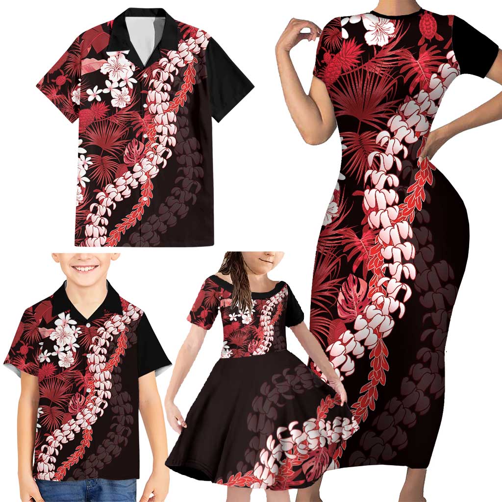 Ulaula Aloha Hawaii Lei Family Matching Short Sleeve Bodycon Dress and Hawaiian Shirt Tropical Flowers Elegant Vibe - Polynesian Pride