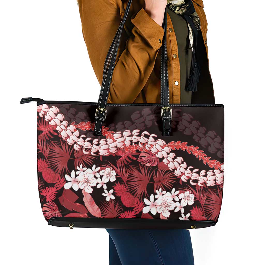 Ulaula Aloha Hawaii Lei Leather Tote Bag Tropical Flowers Elegant Vibe - Polynesian Pride