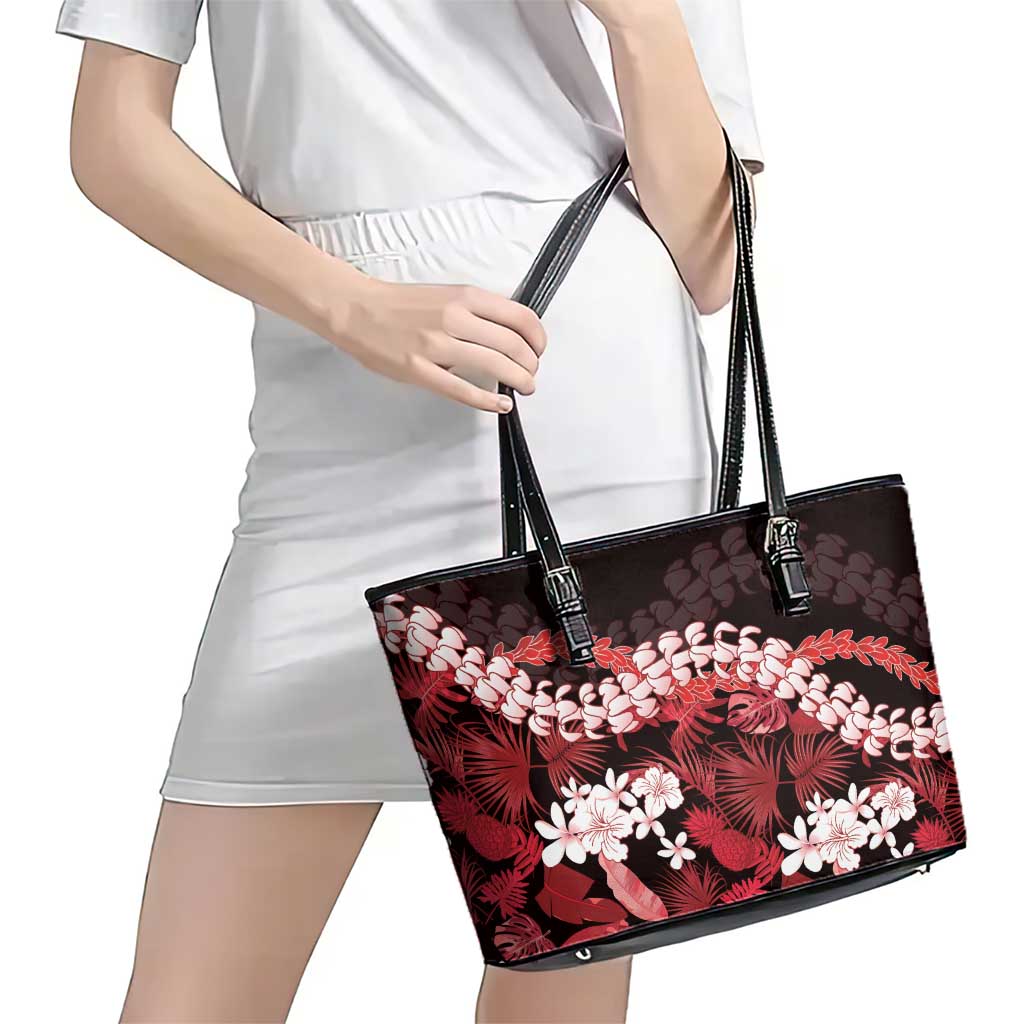 Ulaula Aloha Hawaii Lei Leather Tote Bag Tropical Flowers Elegant Vibe - Polynesian Pride