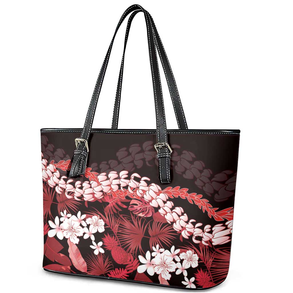 Ulaula Aloha Hawaii Lei Leather Tote Bag Tropical Flowers Elegant Vibe - Polynesian Pride
