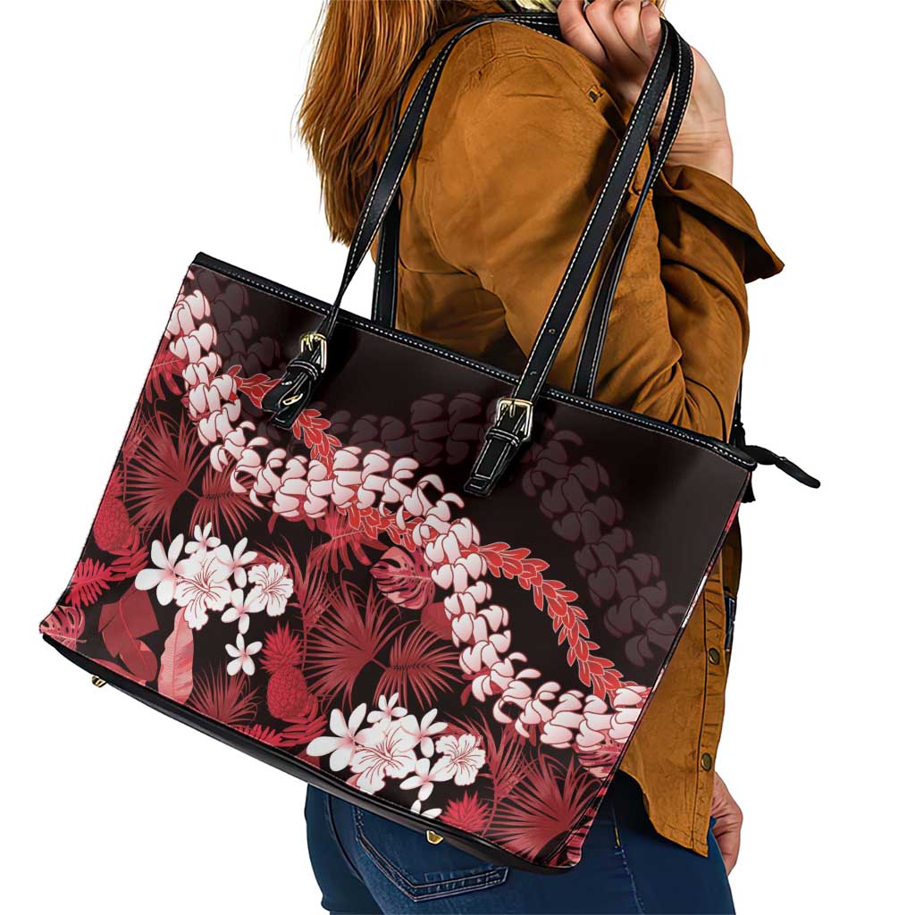 Ulaula Aloha Hawaii Lei Leather Tote Bag Tropical Flowers Elegant Vibe - Polynesian Pride