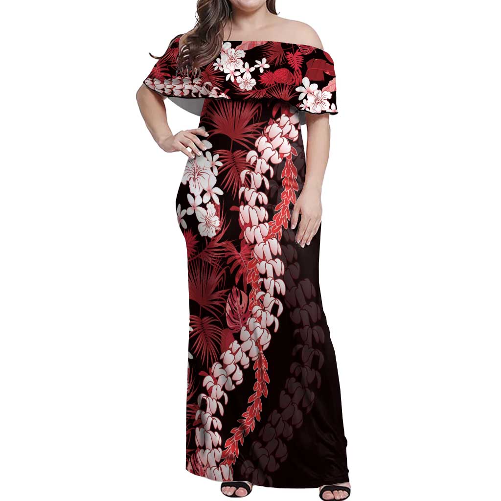 Ulaula Aloha Hawaii Lei Off Shoulder Maxi Dress Tropical Flowers Elegant Vibe - Polynesian Pride