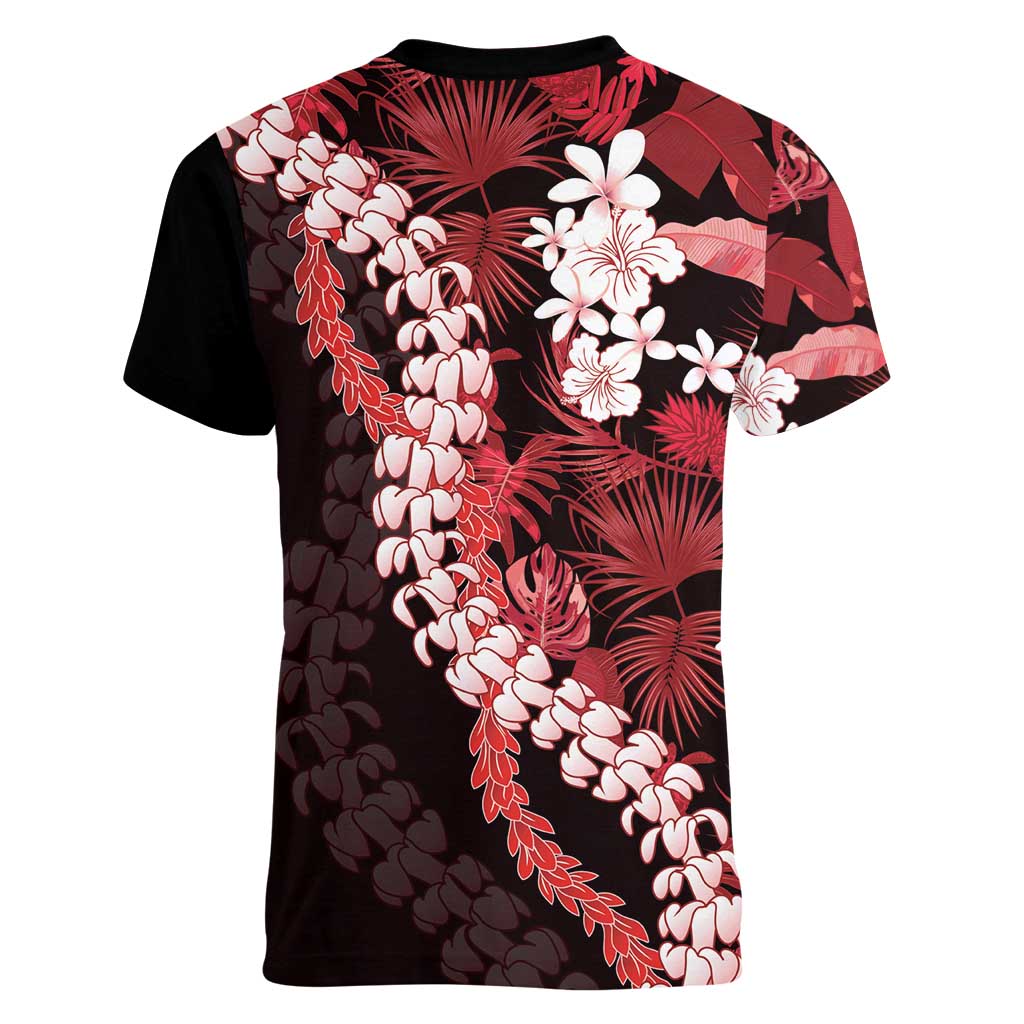 Ulaula Aloha Hawaii Lei Women V-Neck T-Shirt Tropical Flowers Elegant Vibe - Polynesian Pride