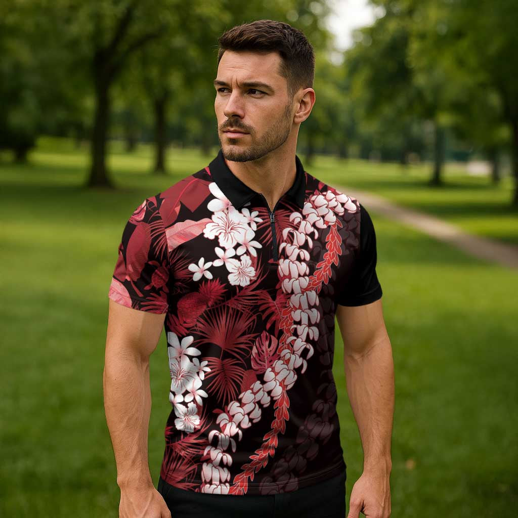 Ulaula Aloha Hawaii Lei Zipper Polo Shirt Tropical Flowers Elegant Vibe - Polynesian Pride