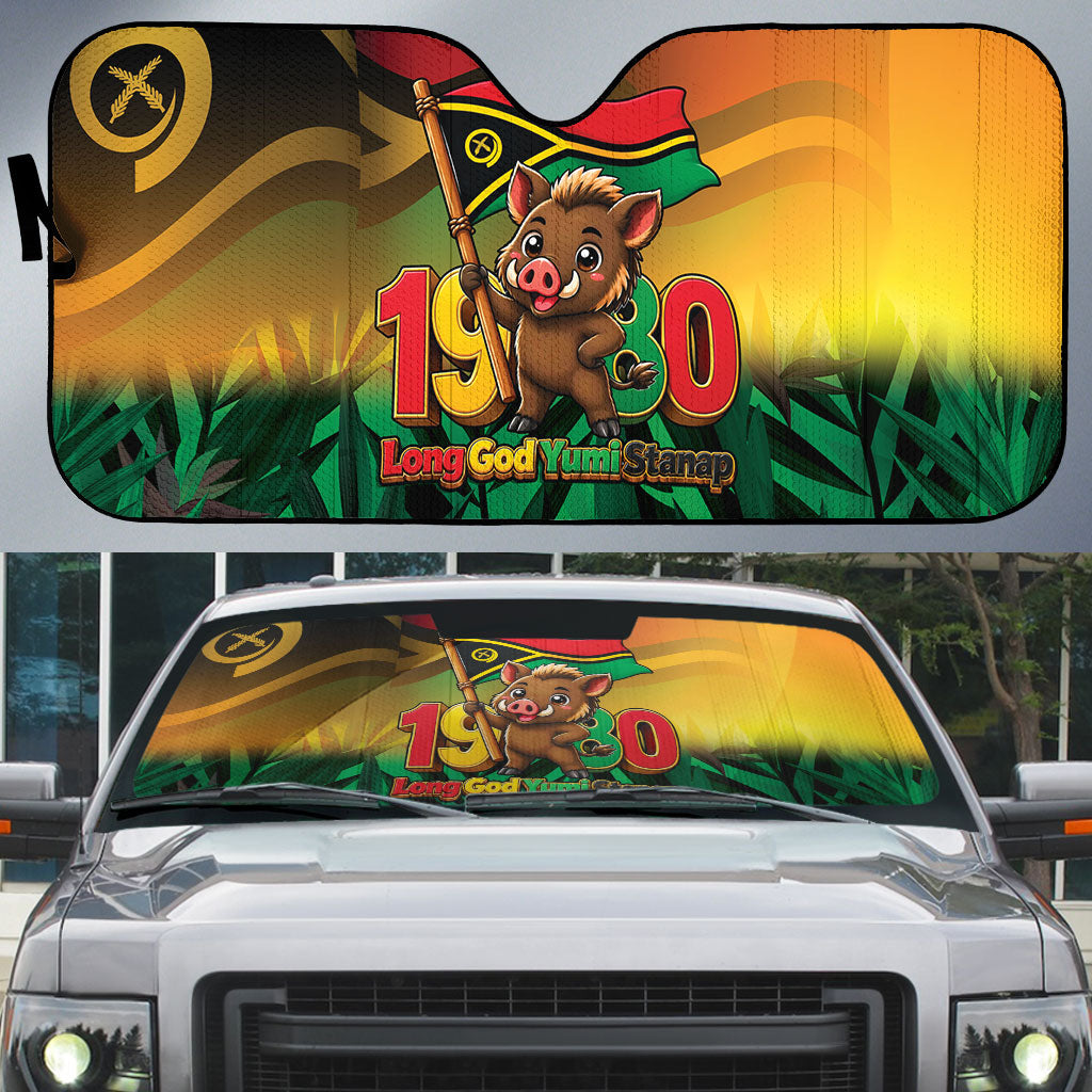 Vanuatu Independence Day Auto Sun Shade Chibi Boar Proud To Be A Ni-Van
