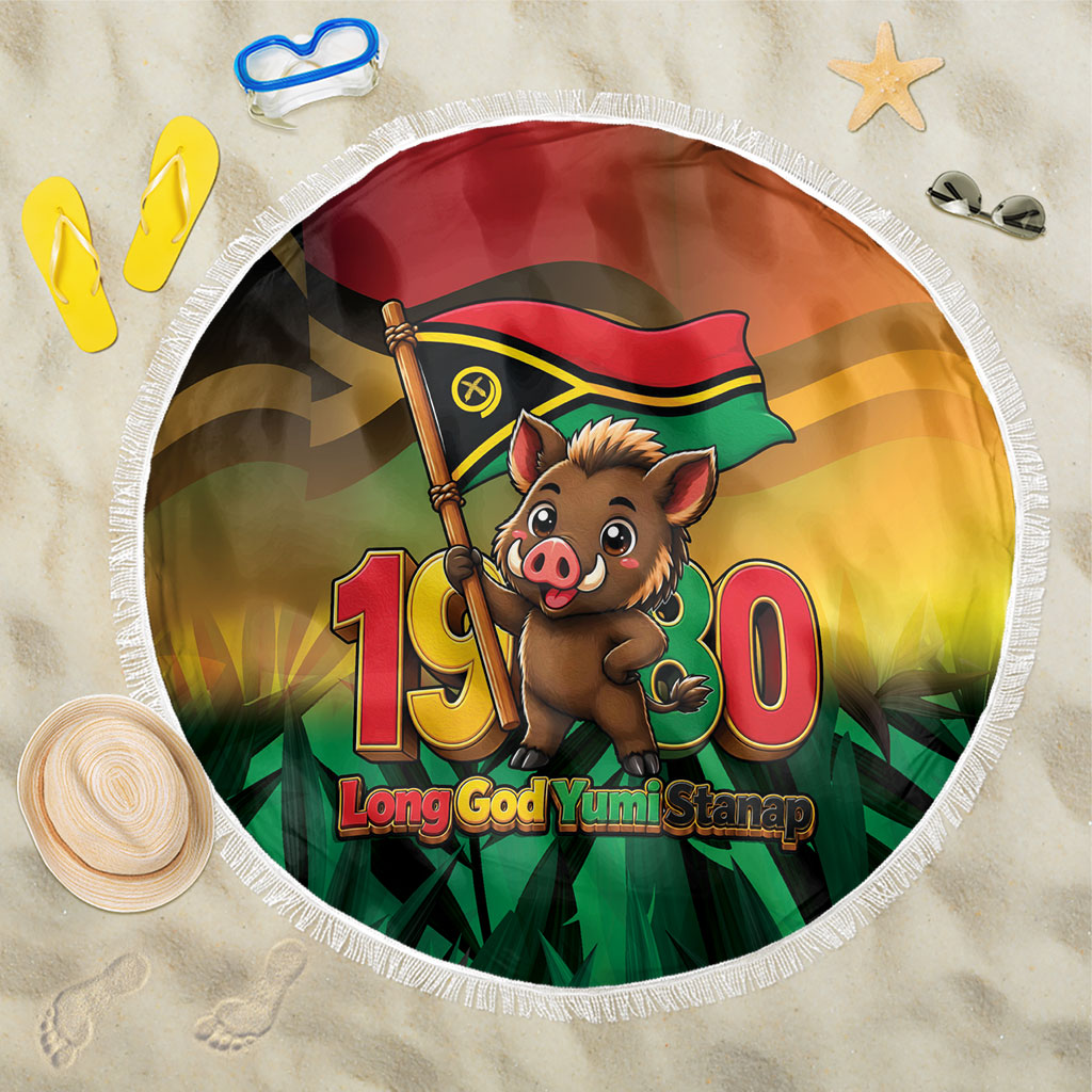 Vanuatu Independence Day Beach Blanket Chibi Boar Proud To Be A Ni-Van