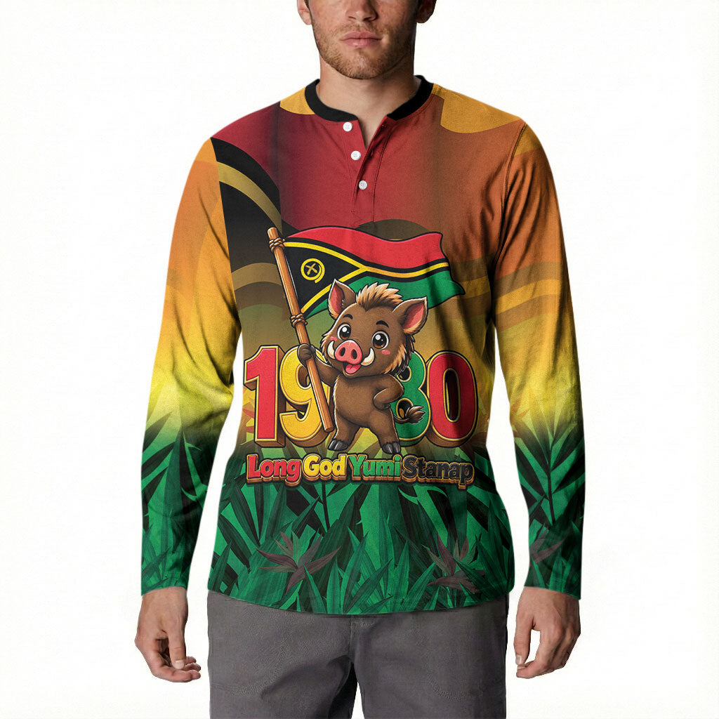 Vanuatu Independence Day Button Sweatshirt Chibi Boar Proud To Be A Ni-Van